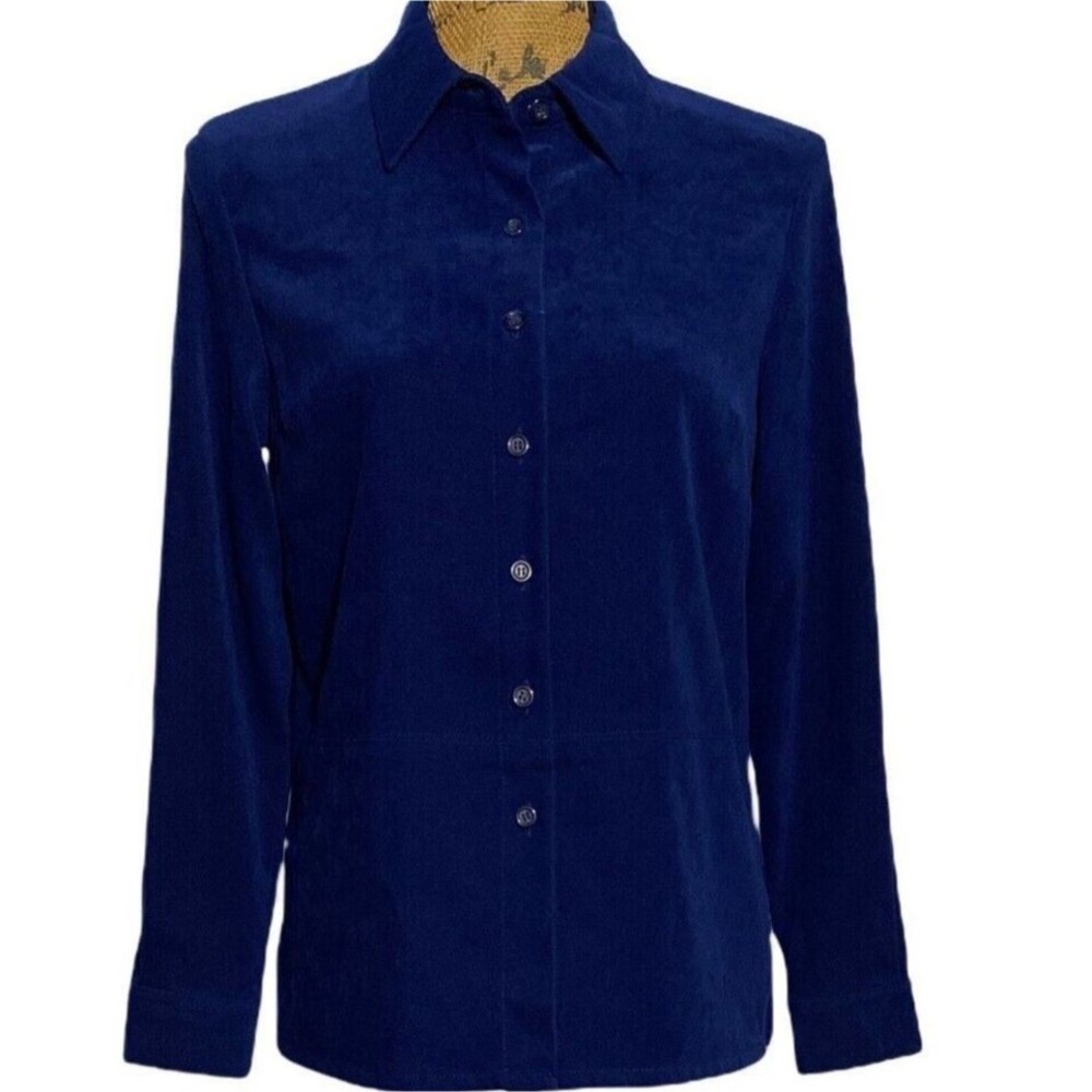 Talbots Jacket Petite 8 Dark Blue Suede Long Sl Button Front Shirt Shacket LN